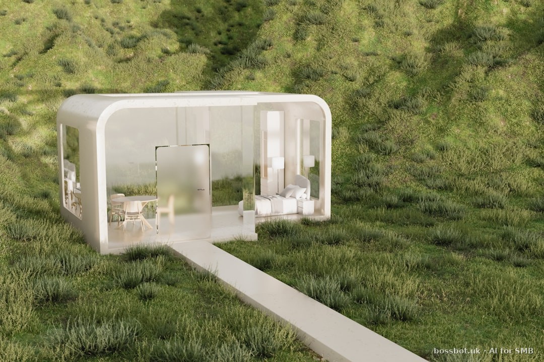 A rendering of a house in the middle of a field