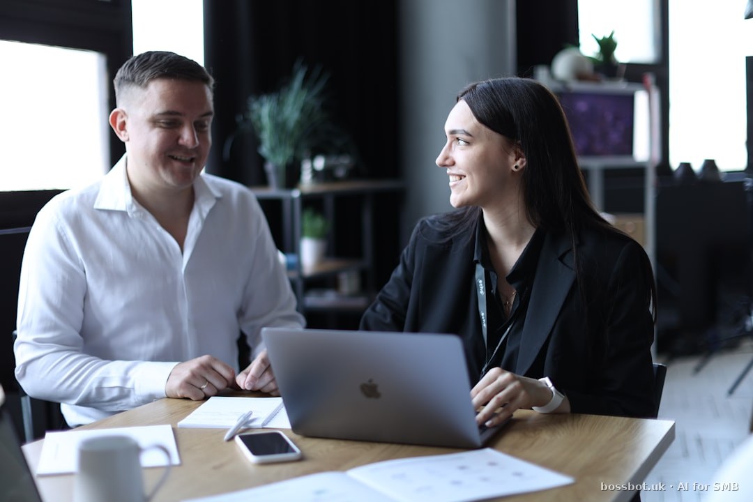 E-commerce team reviewing chatbot and messaging software options