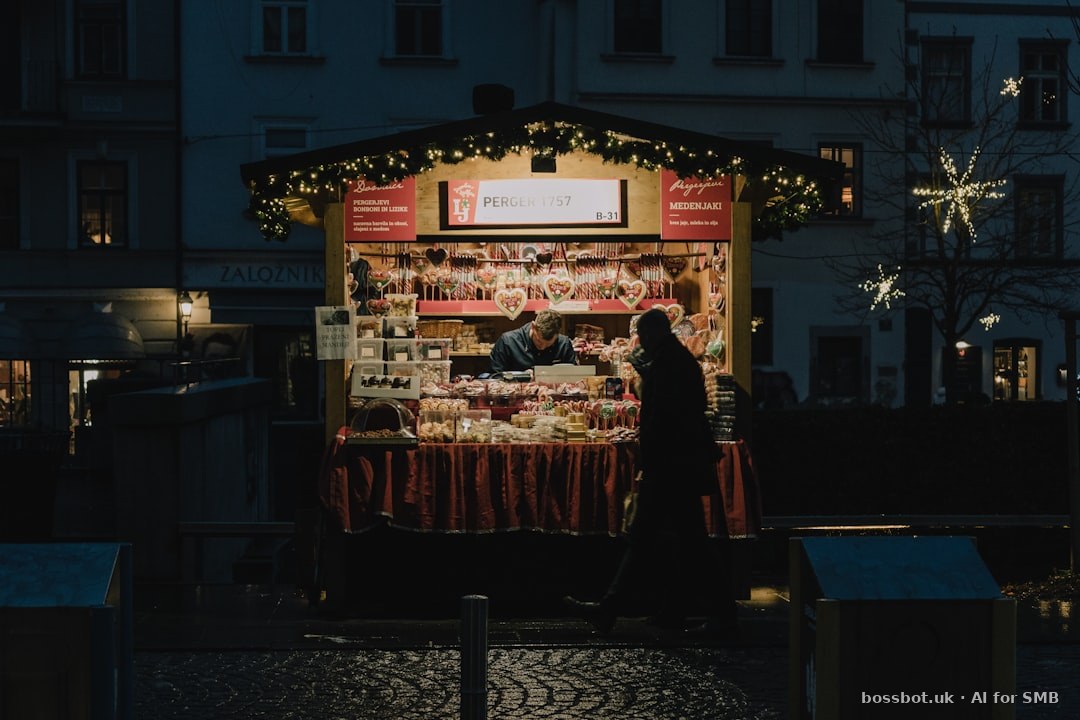 A man and a woman standing in front of a food stand