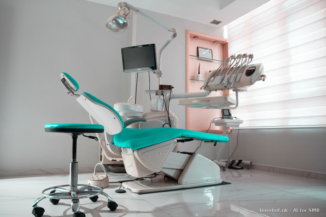 Dental clinic interior with treatment chair and monitor