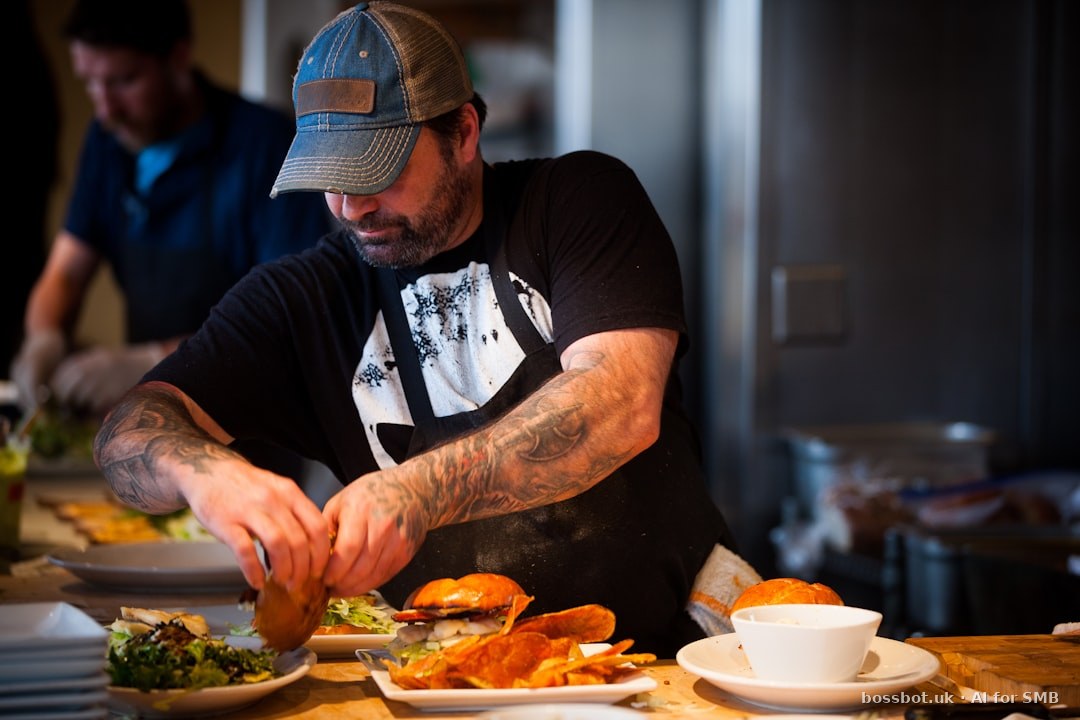 Man standing beside table while holding food