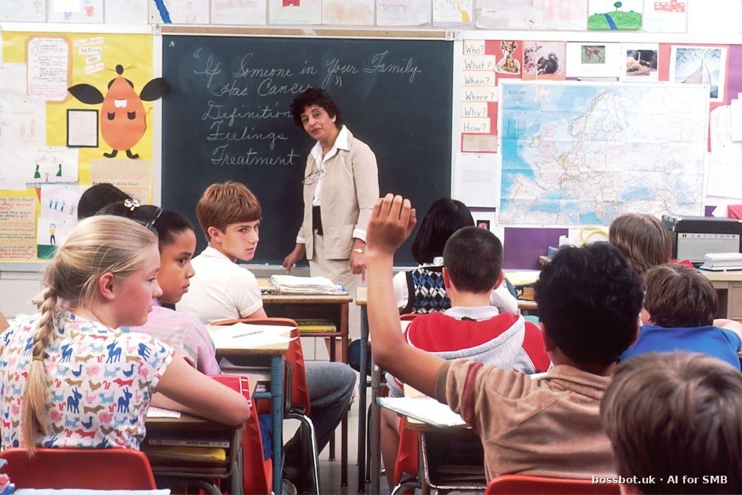 Woman standing in front of children