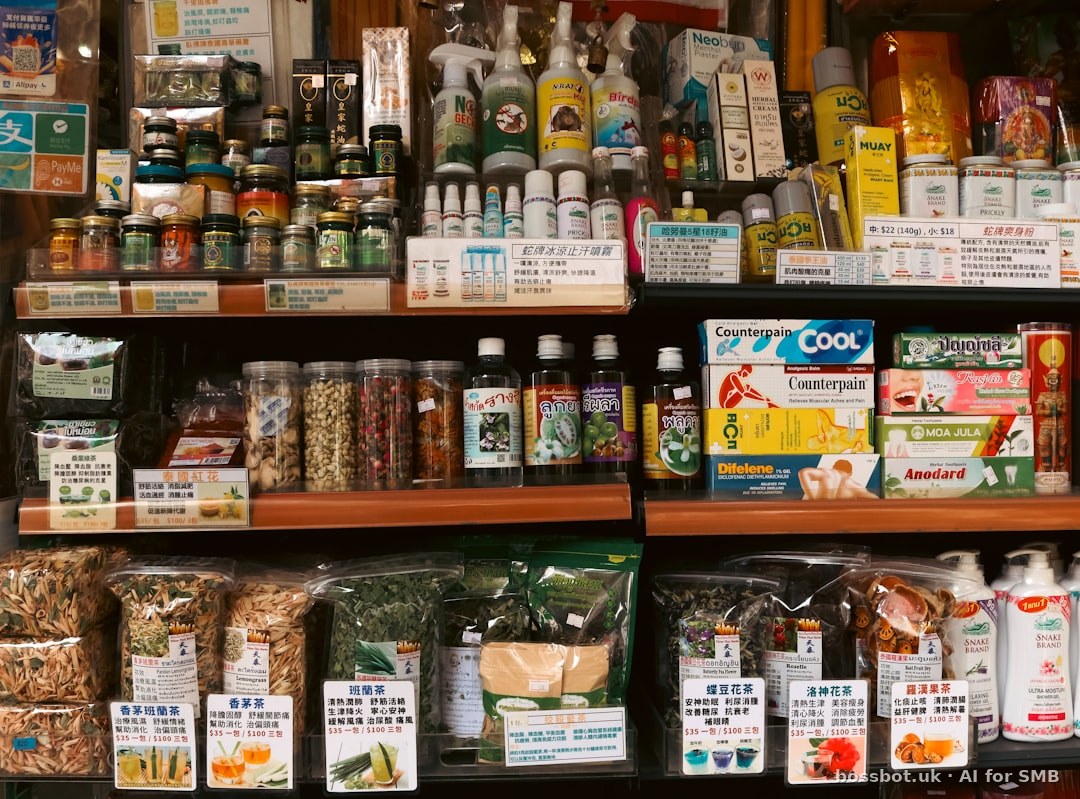 Shelves stocked with various health and beauty products.