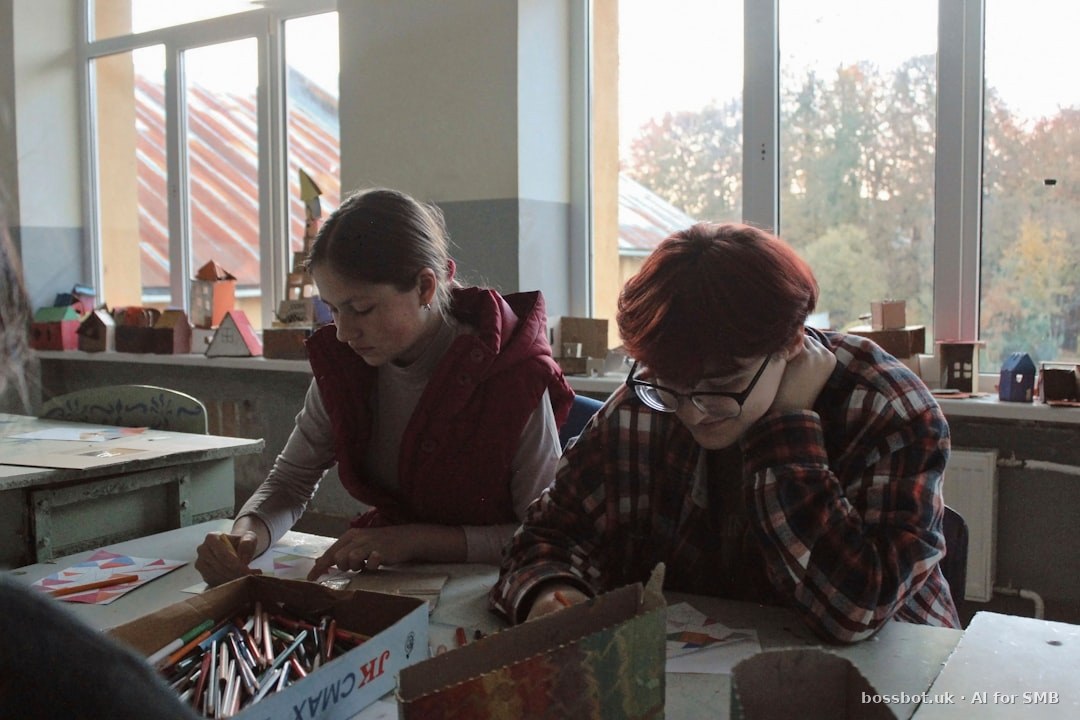 A group of people sitting at a table working on a project