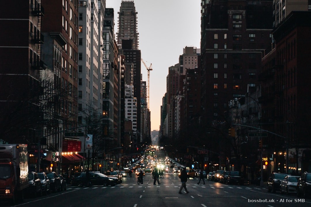 A city street filled with lots of tall buildings