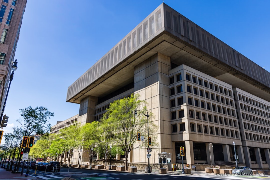 Brutalist building with trees on a sunny day