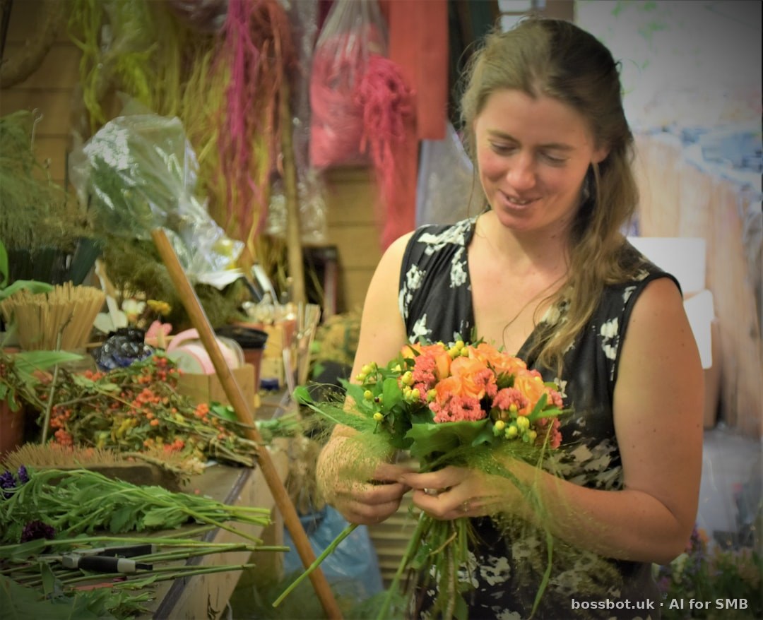 Florist with phone showing WhatsApp broadcast
